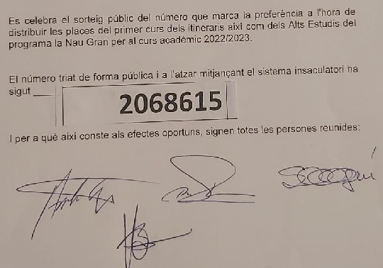 Acta sorteig públic 3 de juny 2022